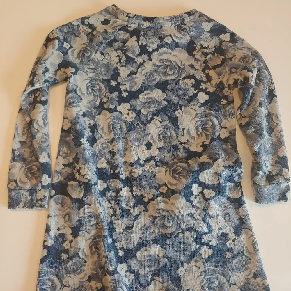 H & M | Blue Floral French Terry Sweatshirt Dress | 4-6yr. | Pockets Casual